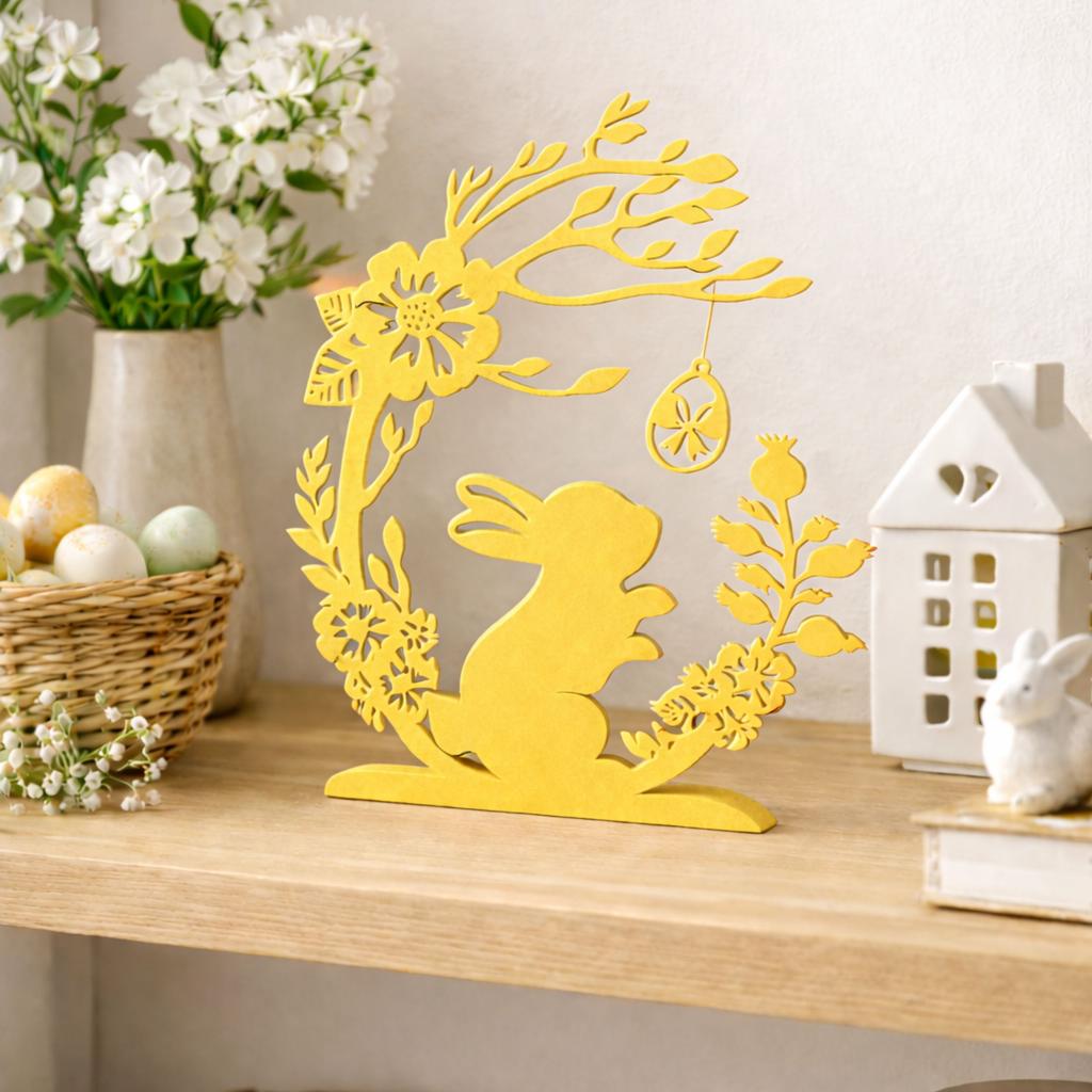 Easter decoration - bunny under the arch with a yellow Easter egg
