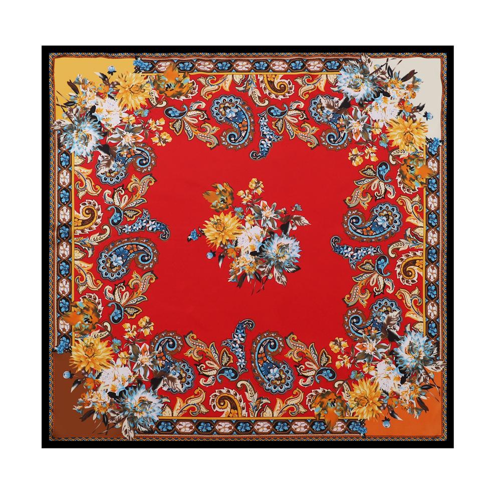 90 см тюрбан с цветком кешью, женский шелковый большой квадратный шарф, этническая шаль, шелковый шарф, модный