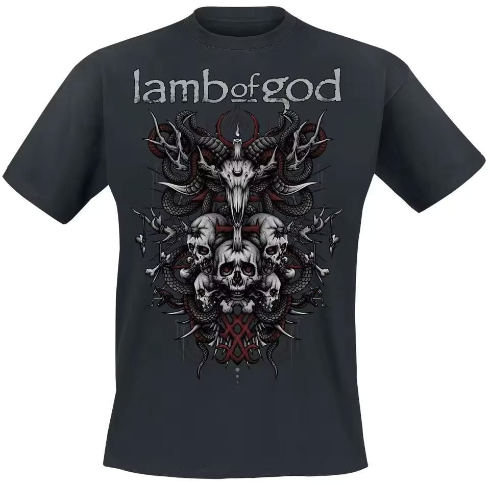 Lamb of God Demon Skull Snake Print Black Cotton T-shirt Men Women Metal Unisex Tee