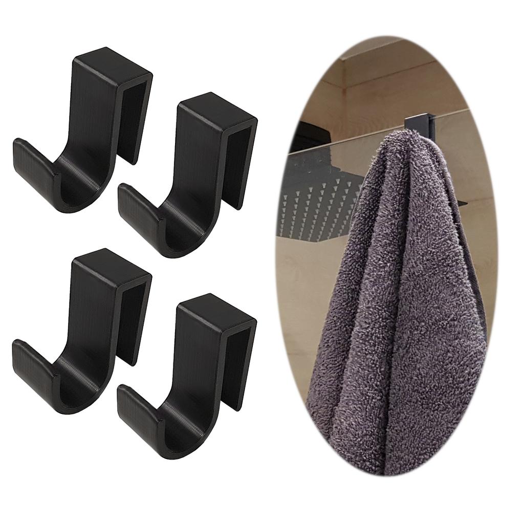 Set of 4 Shower Glass Hangers 6mm Black
