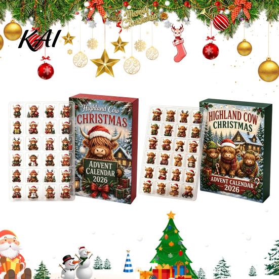 Christmas Countdown Calendar 2026 Highland Cow Advent Calendar, 24-Day Acrylic Ornament Set with for Kids Mini Figures, Tree Hanging Decor, Gift