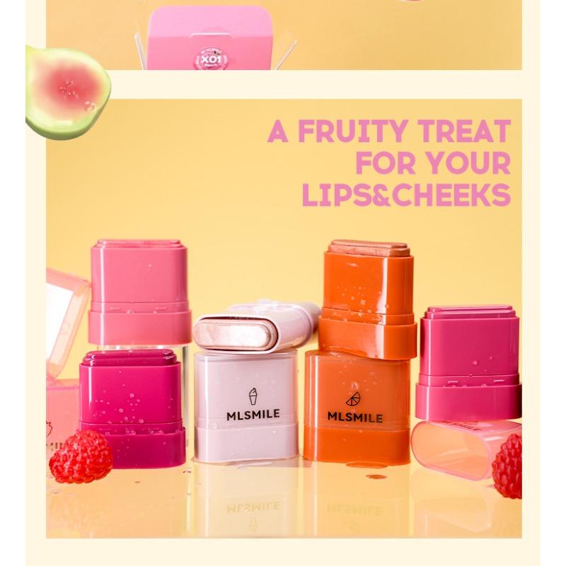MLSMILE Flat Tube Fruit Blush Stick 2 In 1 Lipstick Easy To Color Highlight Grooming Rouge