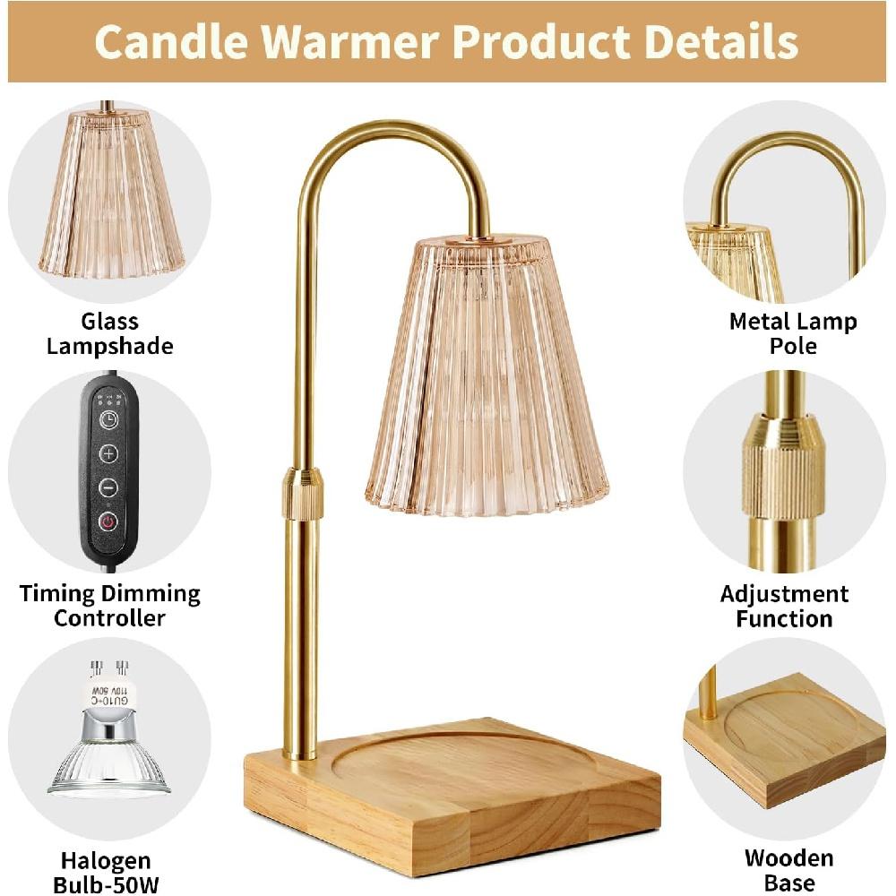 Candle Lamp Warmer with Dimmer, Electric Candle Warmer for Jar Candles Lamp Warmer Bedroom Home Decor, 2H/4H/8H Timer Adjustable Height with 2 Bulbs