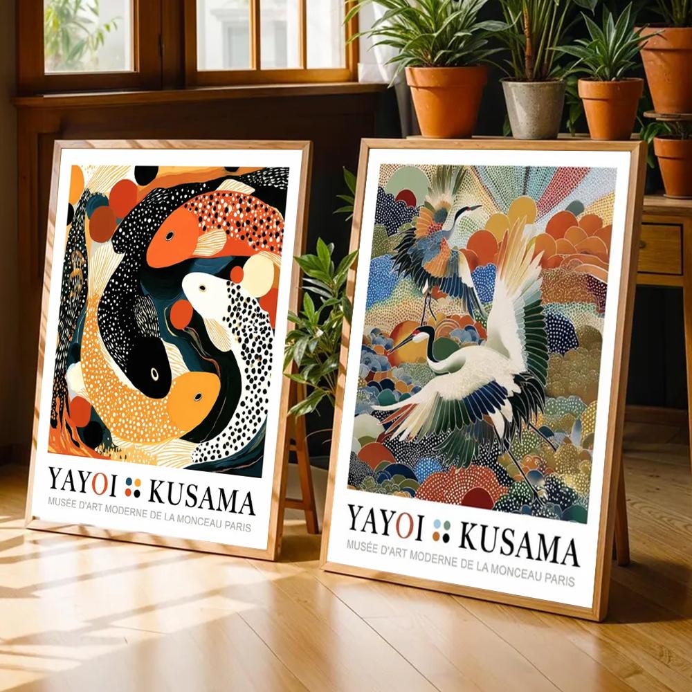 Yayoi Kusama Exhibition Art Poster Print Sunset Octopus Jellyfish mushroom Canvas Painting Abstract Koi Fish Wall Art Home Decor