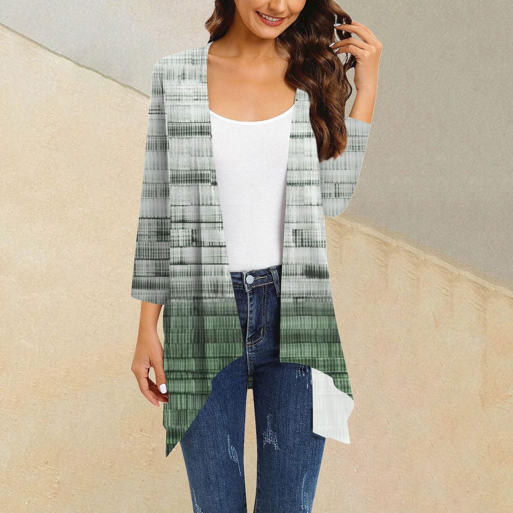 Женский кардиган неправильной формы с принтом, рукавами три четверти и карманной курткой