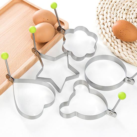 5Pcs Egg Mold Ring Easy To Clean Creative Round Heart Shapes Stainless Steel Frying Egg Mold for Home Kitchen