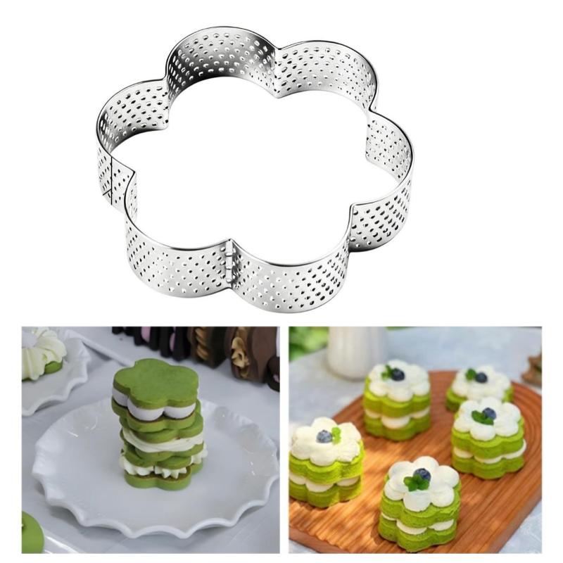 Baking Mousse Tart Ring 1 Pcs Stainless Steel Perforated Pastry and Crumpet Mold for Kitchen and Home Hotel Use