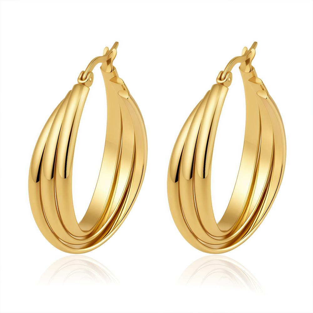 Direct supply multi-layer stainless steel earrings women's trend light luxury versatile earrings plated 18k earrings fashion