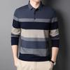 Spring New Men's Long-sleeved Lapel Hooded Color-blocked Middle-aged Men's Casual Straight Striped T-shirt