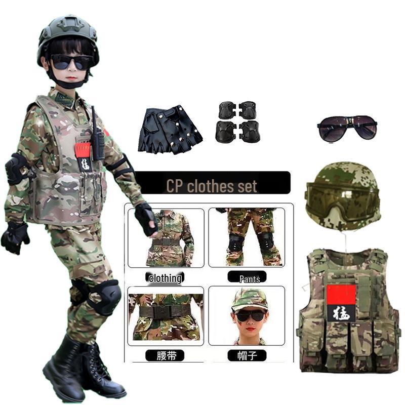 Детский камуфляжный тренировочный костюм «Маленький солдат»: Длинный рукав с военным жилетом