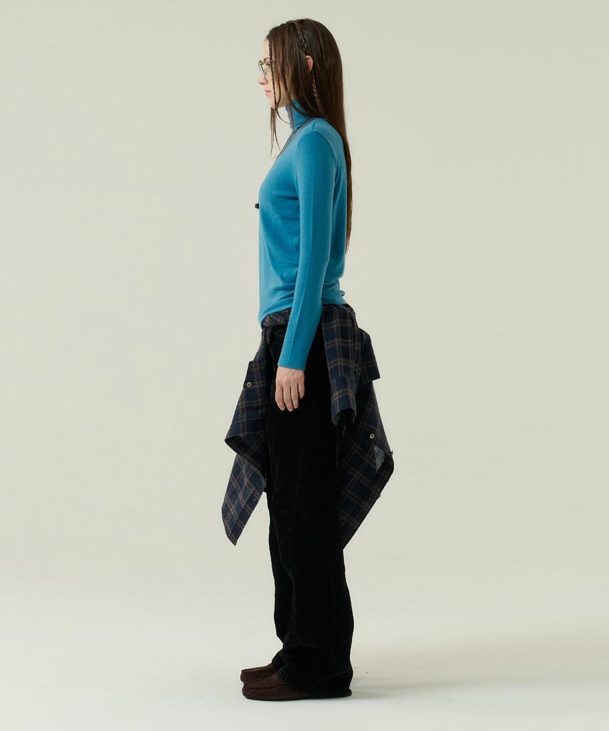 VOYONN Wool Tencel Turtleneck T-Shirt Blue 913-3