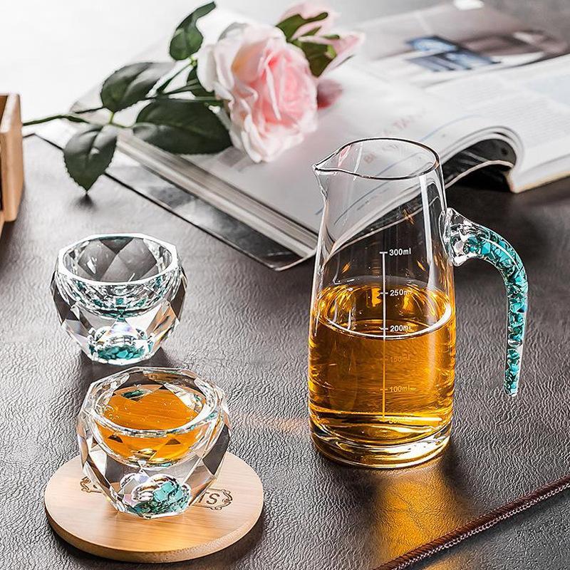 Набор бокалов для ликера из хрусталя с алмазной резкой и диспенсером для вина, рюмка для водки, бокалы для вина, виски, крепкие напитки, сакэ, бренди, чайная чашка