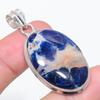 Natural Sodalite Gemstone 925 Sterling Silver Jewelry Pendant 1.97" J6p64