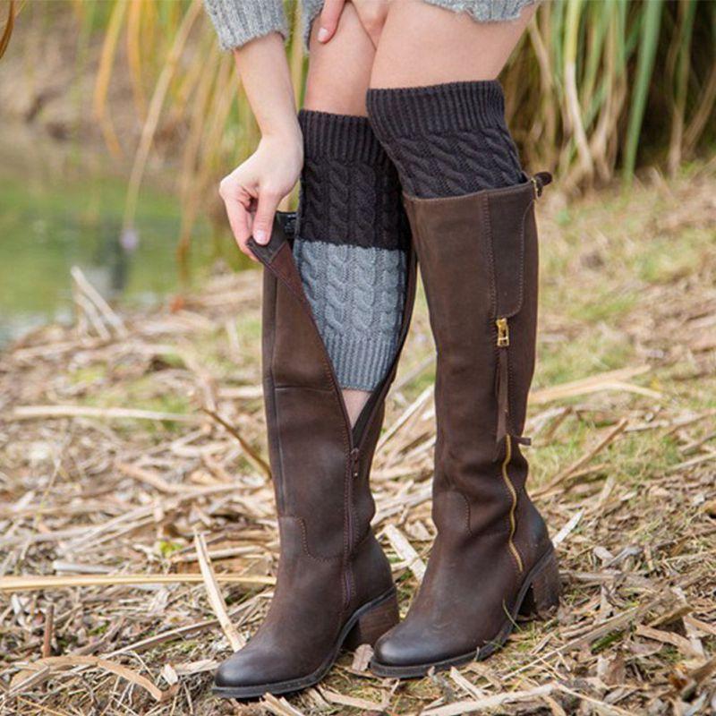 Winter Women Ribbed Leg Warmers Patchwork Knitted Long Boot Socks For Party Dance Sports Yoga Accessories