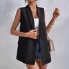 Женский жилет с лацканами, без рукавов, с клапанами, карманами, средней длины, пиджак, однотонный, открытый спереди, деловой, рабочий