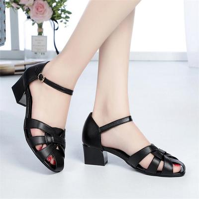 Женские сандалии из коровьей кожи на низком каблуке, женские сандалии из натуральной кожи, с закрытым носком, летняя пляжная обувь, женские сандалии, повседневная обувь 34-42