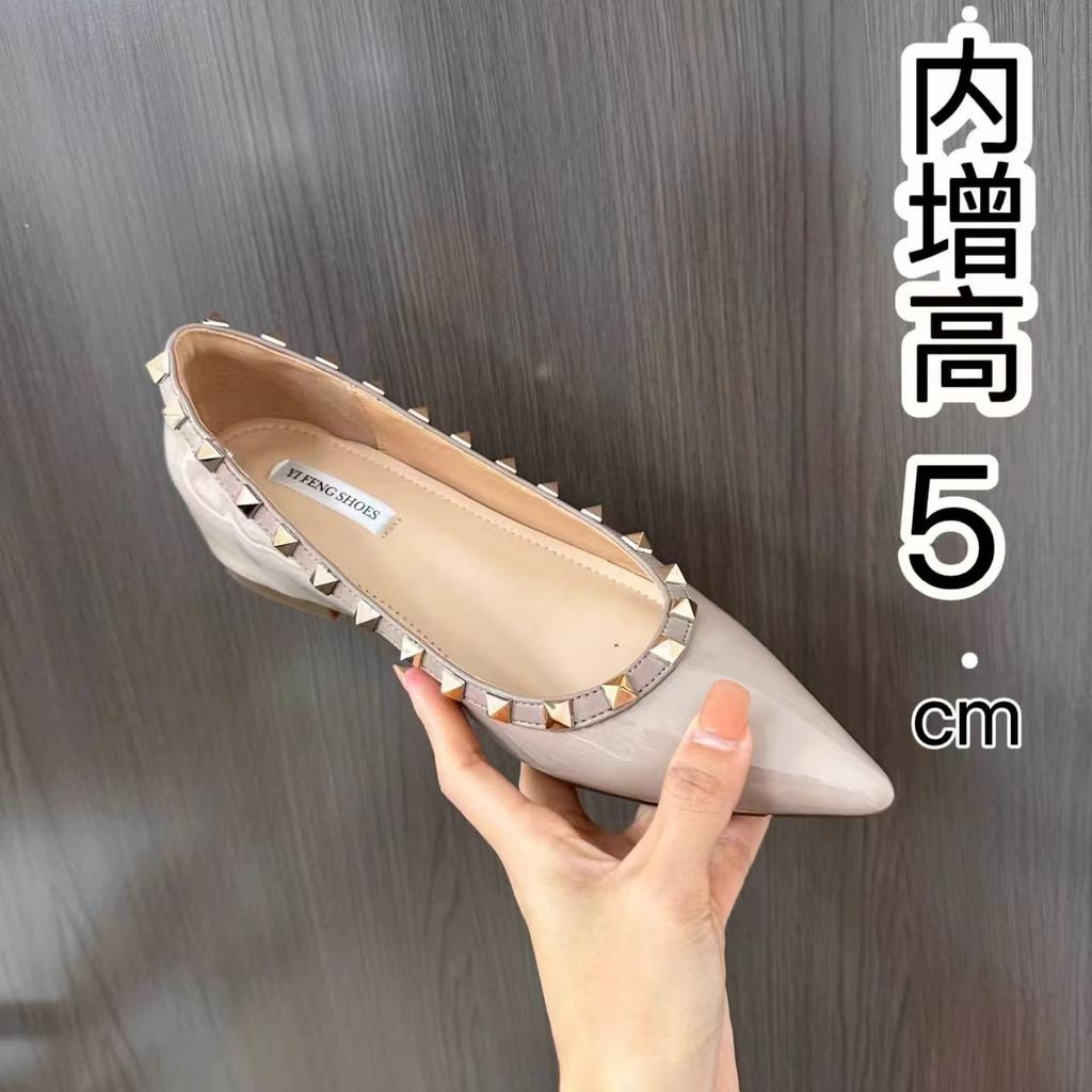 Fashion Ladies OL Tacon Flats For Office Black Ballerine Femme Mujer Pointy Toe Rojas Soft Rivets Luxury Court Shoes Elegant