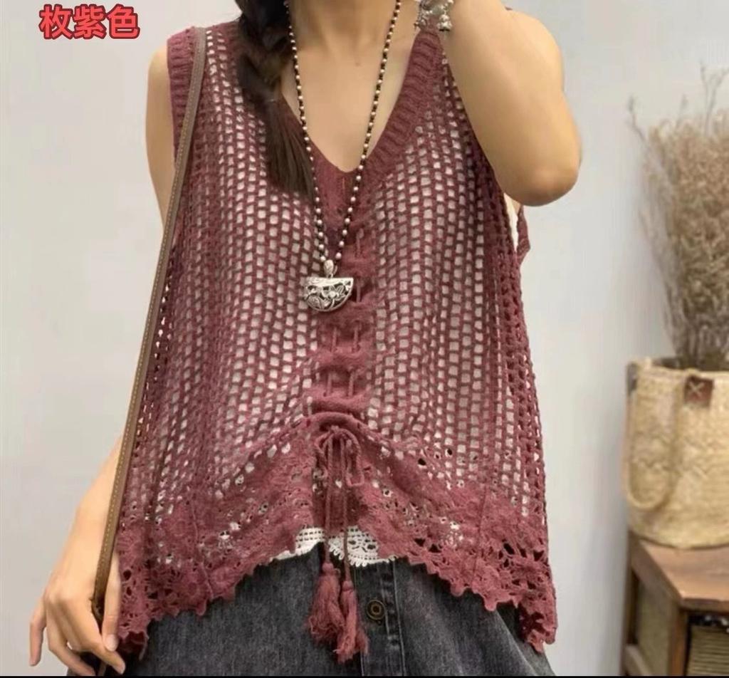 Новый полый жилет свободный ретро внешний повседневный универсальный жилет на шнурке иностранная универсальная модель