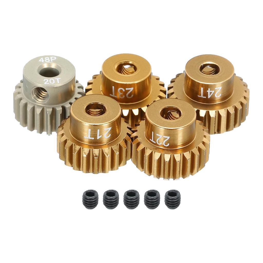 uxcell RC 48DP Hardened Aluminum Pinion Gears for 110112 RC Model Cars, 3.175mm Shaft, 20T21T22T23T24T, 5 Pieces