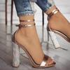 Fashion High Heel Rhinestone Sexy Open Toe Banquet Sandals Buckle Chunky Heel Party Shoes Women 2024 New Summer Women's Sandals