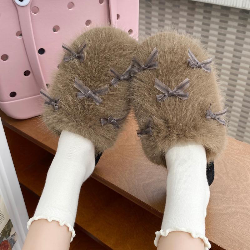 Мода 2025 Новые Популярные Мохнатые для Женщин Осень Зима Новые для Домашнего Использования Нескользящие Увеличивающие Рост Женские Теплые Хлопковые Тапочки