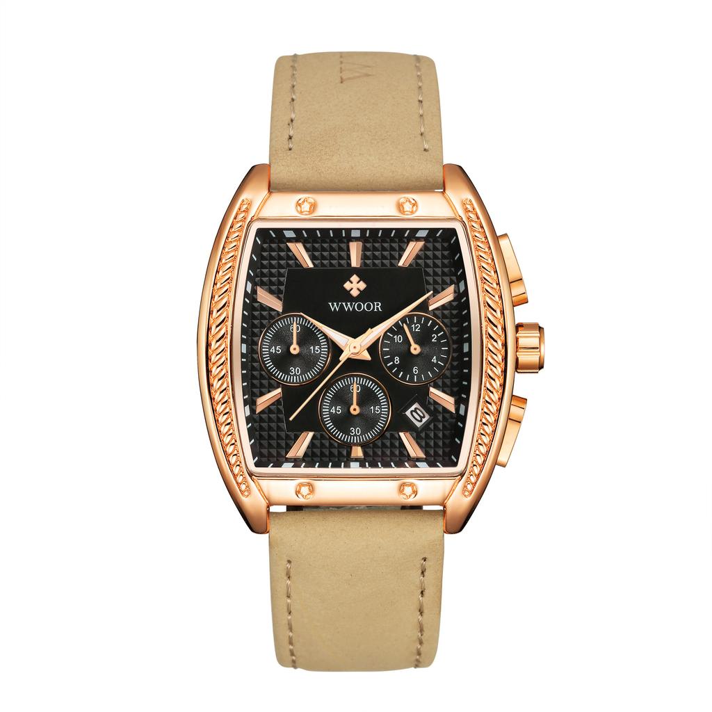 WWOOR Модные квадратные мужские часы с ремнем Кварцевый механизм Премиум водонепроницаемые мужские часы