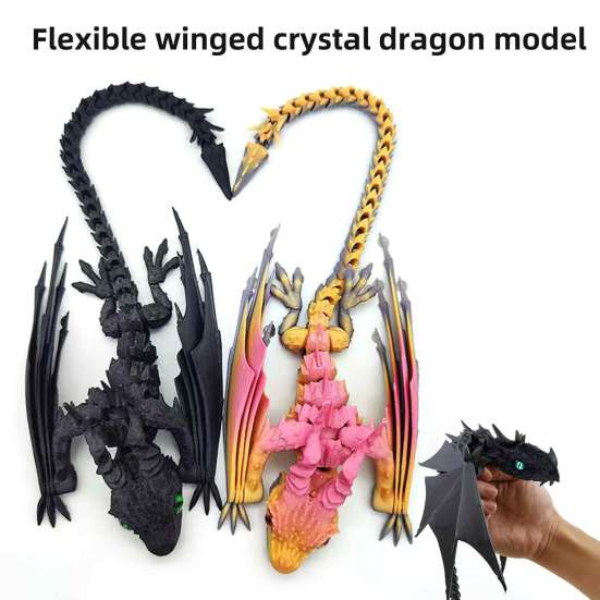 3D Printed Winged Dragon Articulated Dragon with Horns Wings Flexible Dragon Fidget Toy Desktop Pet for Home Office Decor Stress Relief