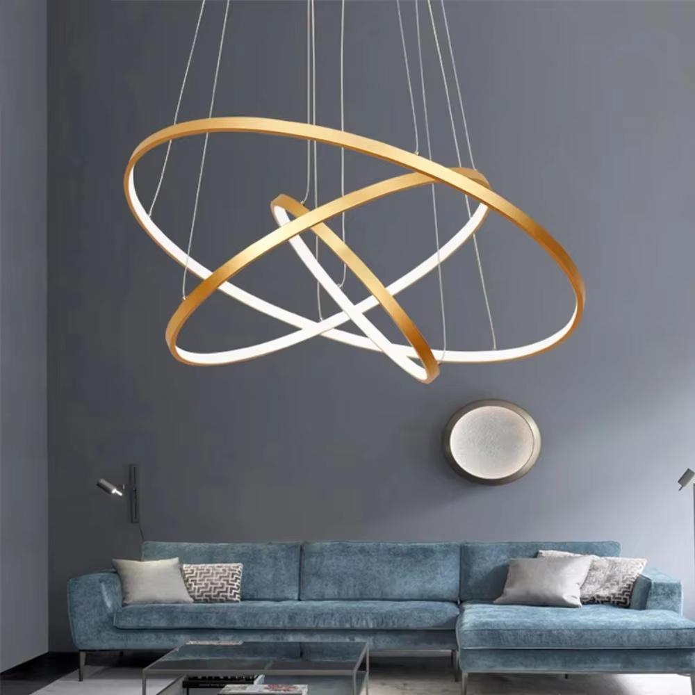 LED ceiling pendant lamp, chandelier, 3 rings, 76w, gold color, adjustable, NEUTRAL