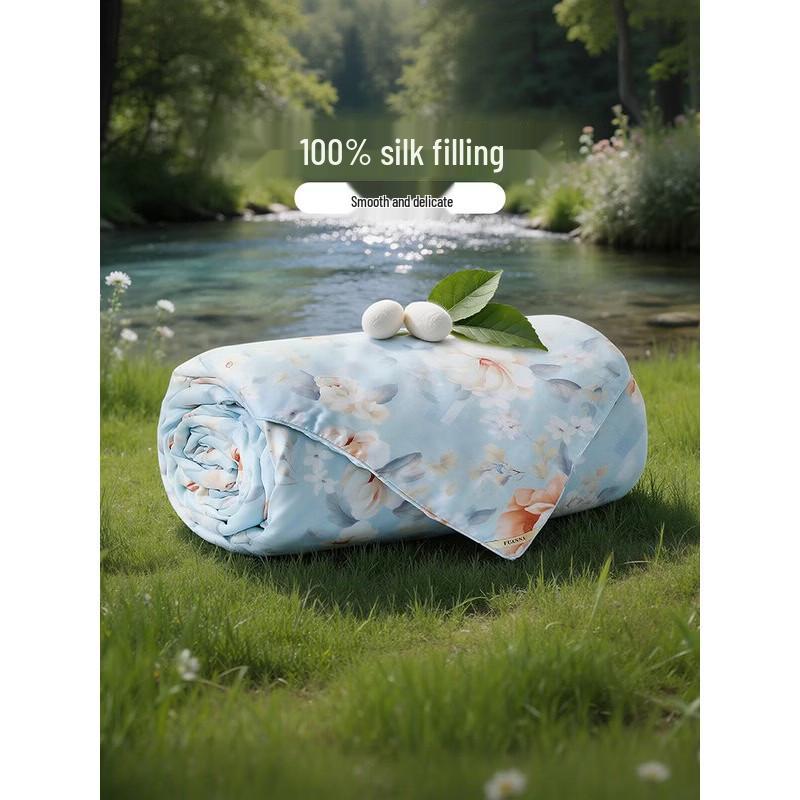 FUANNA 100% Mulberry Silk Summer Quilt, 60S Tencel Antibacterial Cover