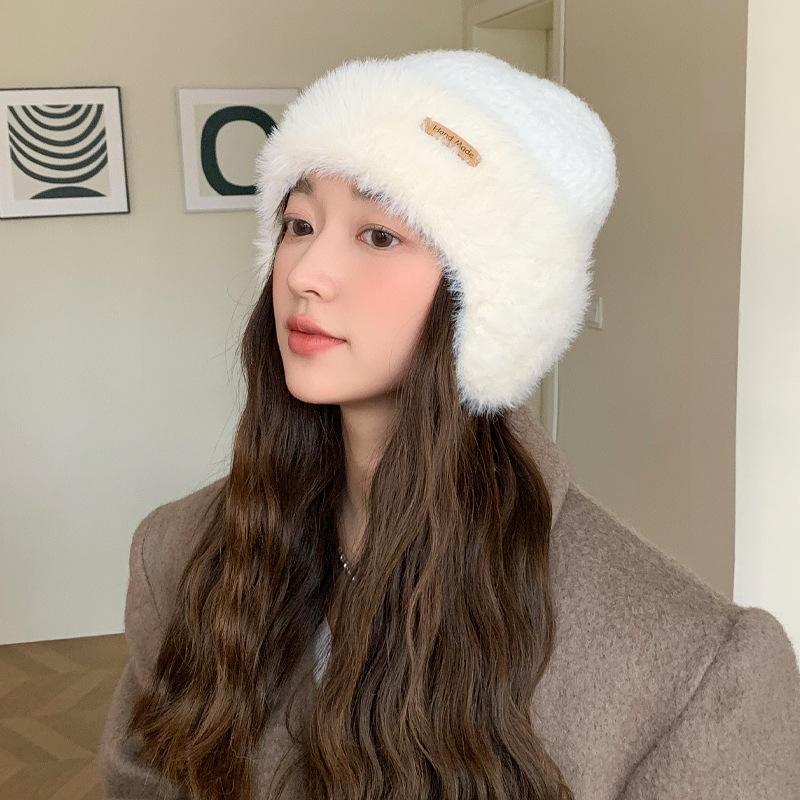Autumn and Winter Big Head Circumference Knitted Wool Hat In Winter Warmth Thick Plush Hat Versatile Contrasting Ear Protection Cold Hat