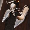 Temperament Versatile Light Mouth Single Shoes Pointed Solid Color Thick Heel Women's Shoes Silver