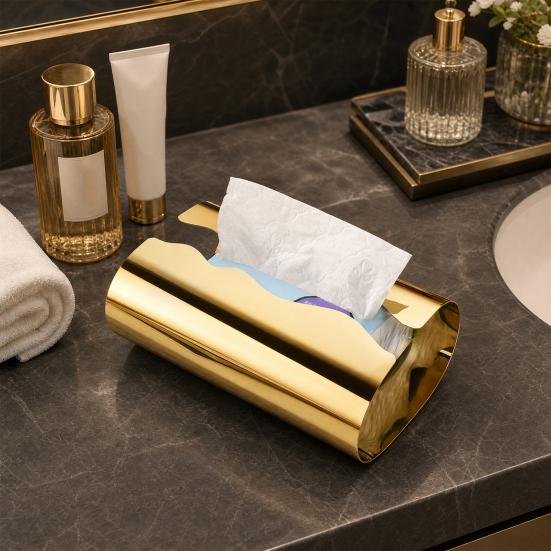 Stainless Steel Tissue Box, with Irregular Wavy Grooves Design, Smooth Paper Extraction Waterproof Tissue Holder for Kitchen