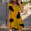 Летняя мода женские V-образный вырез короткий рукав Китти принтованное платье сексуальные короткие юбки платья