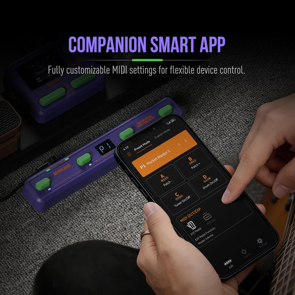 SONICAKE Pocket Control Портативный беспроводной MIDI-контроллер 4 программируемых футсвитча, USB-хост, Встроенный перезаряжаемый аккумулятор