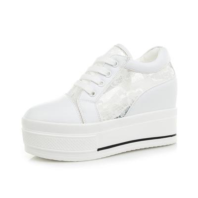 Новые модные повседневные туфли на высокой танкетке, женские, с сетчатой черно-белой подошвой, на шнуровке, дышащие туфли rty6