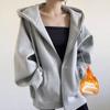 Autumn Winter Women's Hoodie Solid Color Loose Hooded Sweatshirt Women Korean Style Casual Zip Coats