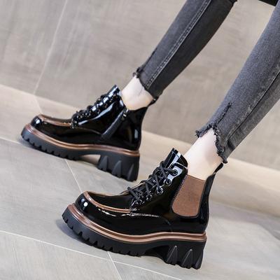 Модные женские ботильоны на платформе в стиле панк, толстые эластичные ботинки со шнурками, ботильоны на шнуровке, короткие туфли для женщин, новинка 2024 года