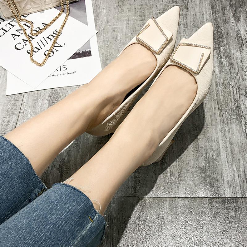2024 New Pointed Single Shoe Shallow Mouth Thick Heel Heels Women Diamond Fashion Casual Simple All-match Mary Jane Shoes