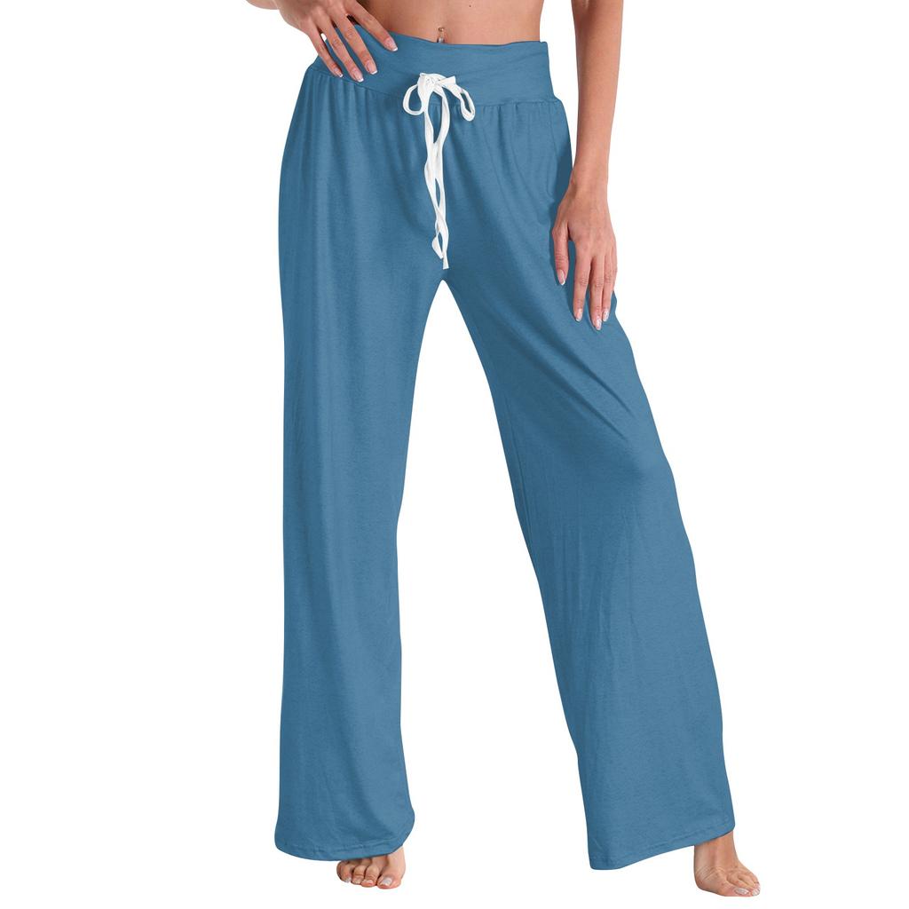 Женские модные повседневные удобные пижамные штаны, однотонные, с принтом, на шнурке, широкие брюки