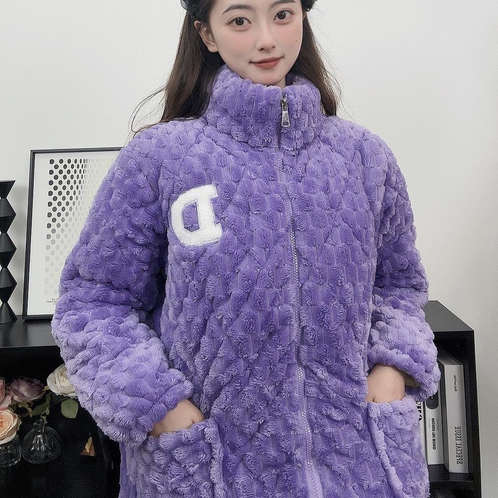 Пижама женская зимняя утолщенная трехслойная стеганая из хлопка и флиса для сохранения тепла, большого размера, можно носить как домашнюю одежду из кораллового флиса