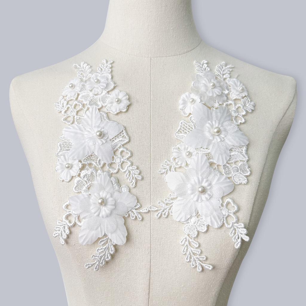 Polyester Lace Pair Flower, Flower Piece Bead Diamond Lace Cloth Sticker Headscarf Women'S Clothing Children'S Clothing Diy Jewelry Accessories