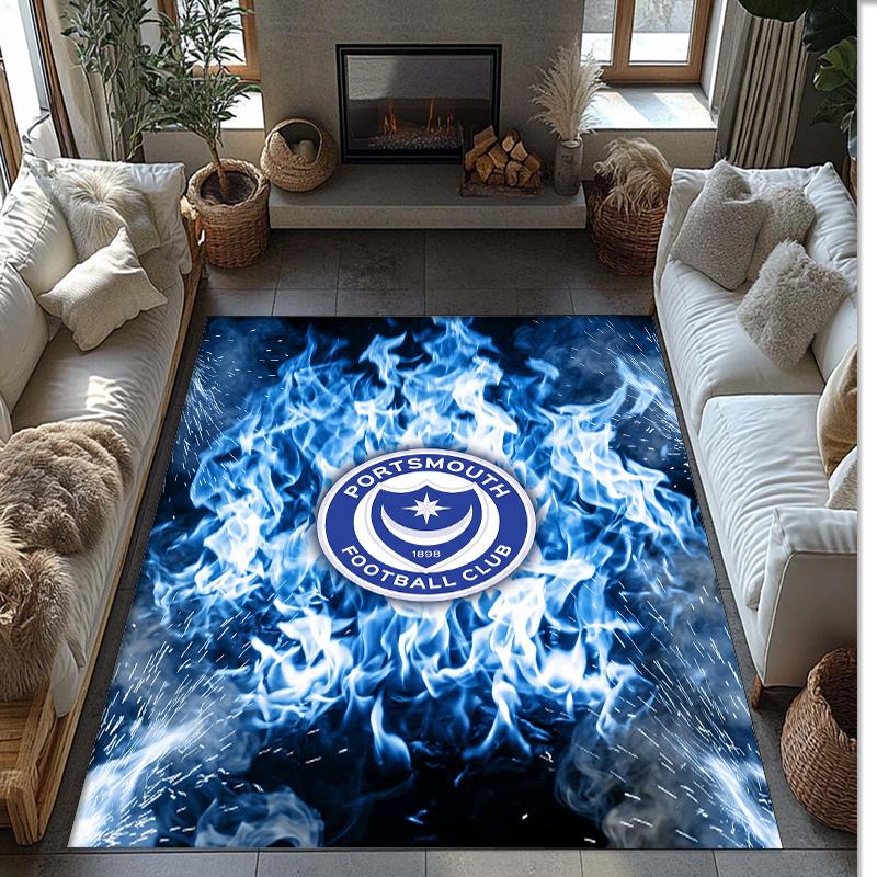Коврик для пола Portsmouth FC с футбольным узором, мягкий, нескользящий, для помещений, спортивный декоративный коврик для спальни