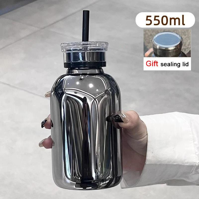 550-750 мл большая емкость стеклянная бутылка для воды с маркером времени прозрачная стеклянная чашка для сока молока с крышкой и трубочкой бутылка для питья