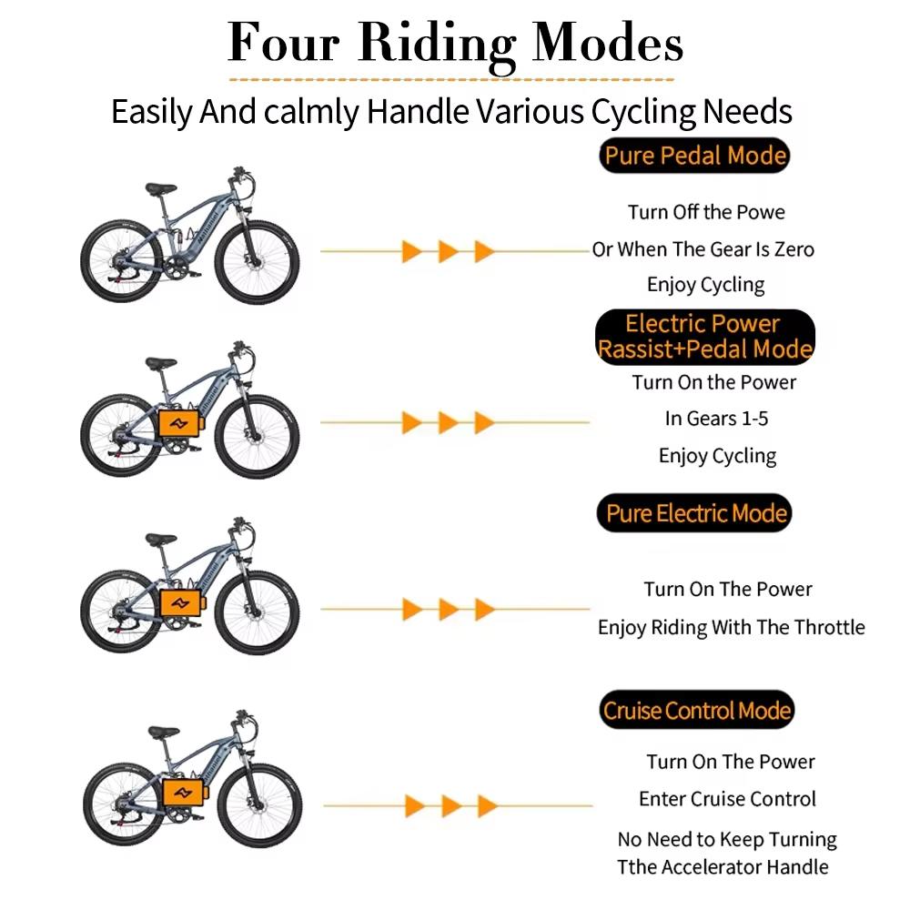 Ebike SYR03 Внедорожный электрический горный велосипед 1000 Вт 48 В 20 Ач с питанием от литиевой батареи, мягкий задний амортизатор, вседорожный