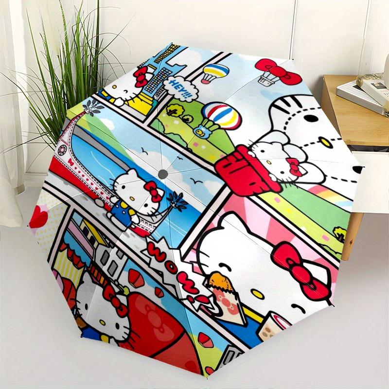 Hey Hello Kitty Automatic Opening and Closing Cartoon Umbrella, Lightweight 3-Fold, With Cute Cartoon Characters, Suitable for Home, Outdoor and Daily
