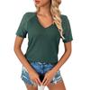 Ladies Casual Fashion Sexy Hollow Lace V-Neck Short Sleeve Top