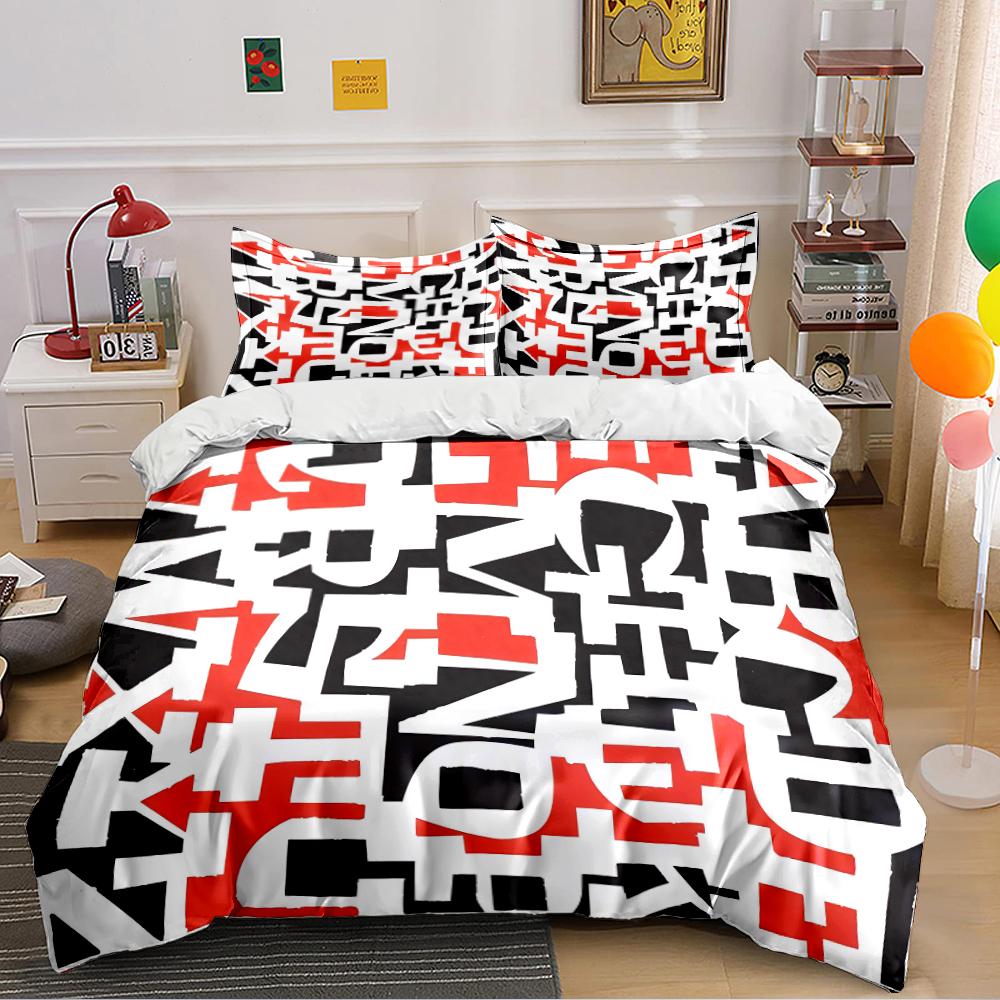 Modern Abstract Letter Print Bedding Set Bedding set (1 duvet cover, 2 pillowcases, duvet not included)