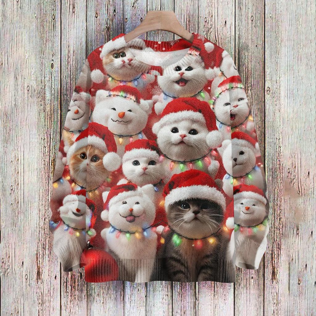 Рождественские толстовки для женщин Вязаный свитер Милая рубашка Осенний свитер с круглым вырезом Топы