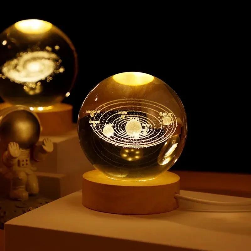 6 см 3D Хрустальный шар Светодиодный ночник Астрономия Солнечная система Планеты Луна Астронавт Стеклянный шар Домашний Настольный Декор Украшение