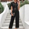 Women's Fashion Casual Solid Color Print Summer Spring Short Sleeve POLO Neck Trousers Jumpsuits & Rompers